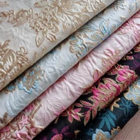 pink gold flower clothing fabrics embossed gold woven metal wire nylon polyester jacquard sewing fabric support dropshipping