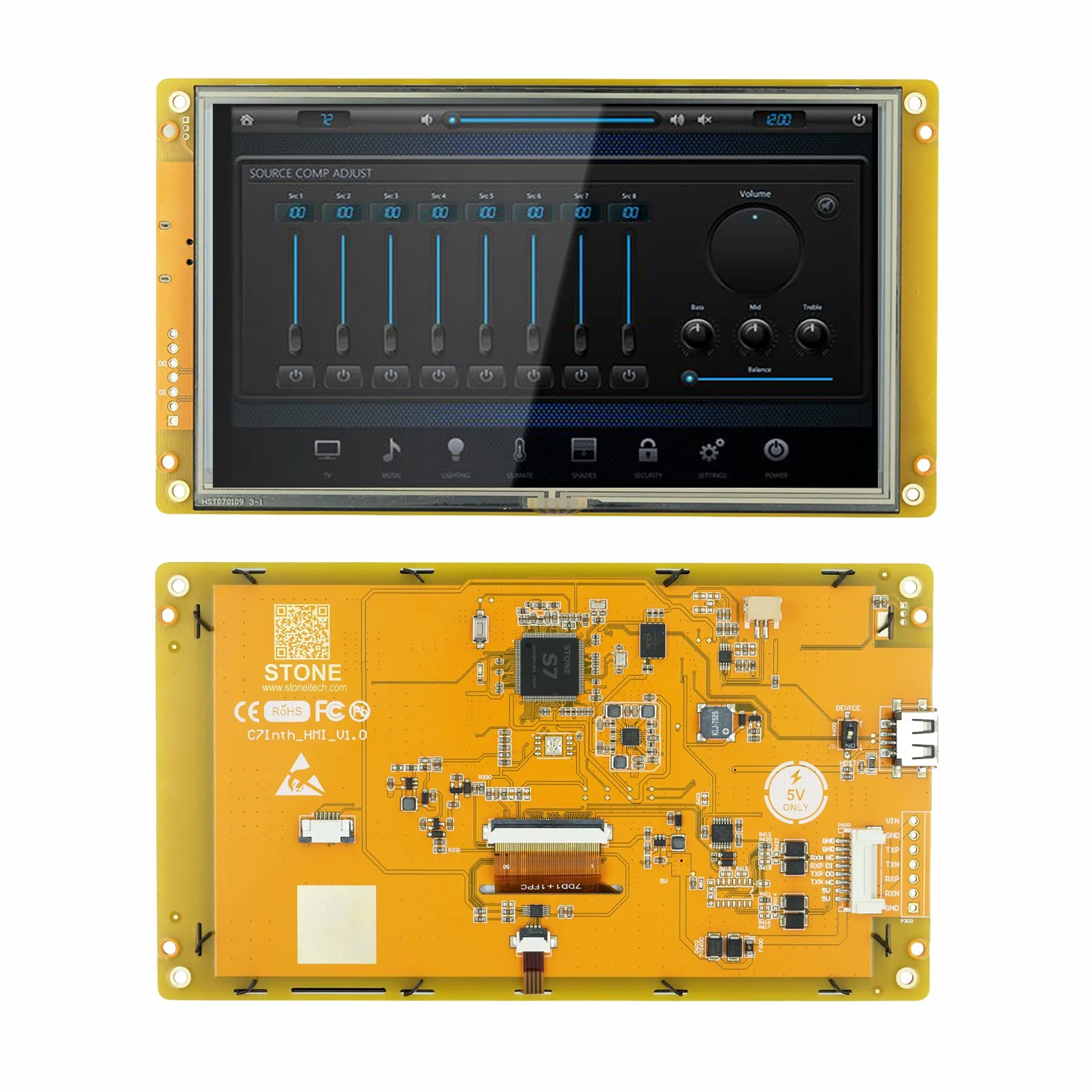 SCBRHMI 7 Inch LCD TFT HMI Display Module Intelligent Series RGB 65K Color Resistive Touch Panel Without Enclosure