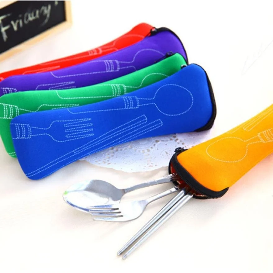 

1PC Tableware Bag Washable With Zipper Travel Cutlery Kit Case Portable Pouch For Dinner Travel Camping Tableware Household Tool