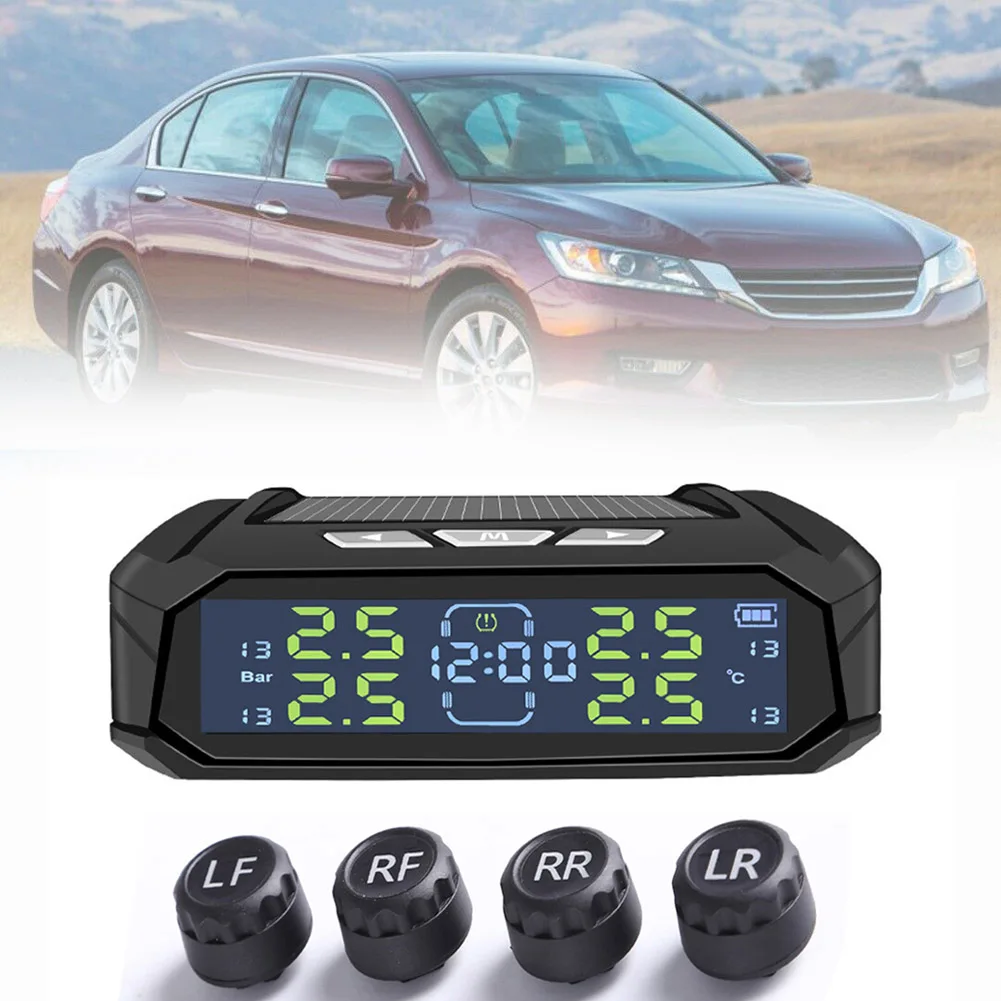 

DC 5V Solar Car TPMS LCD Tire Pressure Monitoring Tyre Temp Alarm System Supports Tire Position Interchange