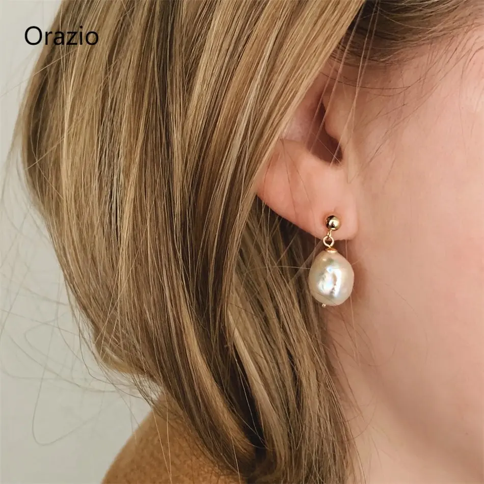 

Женские серьги-подвески из нержавеющей стали с натуральным пресноводным жемчугом