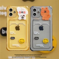 retro puppy bear art card holder kawaii transparent phone case for iphone 13 11 12 pro max xr xs max 7 8 plus x case cute cover