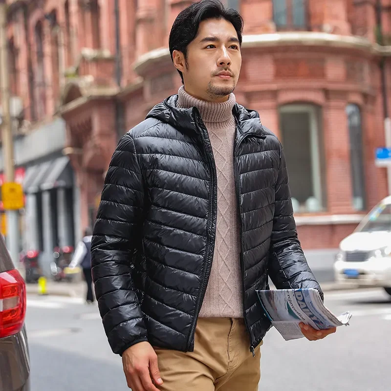 Men Winter Coat Fashion Hooded White Duck Down Jackets Plus Size Ultralight Down Coat Portable Slim Down Parkas