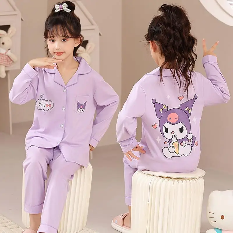 

Kawaii Sanrio Cinnamoroll Kuromi детские пижамы с длинными рукавами Мультяшные аниме My Melody Новая Осенняя Хлопковая пижама для мальчиков и девочек Подарки Игрушки
