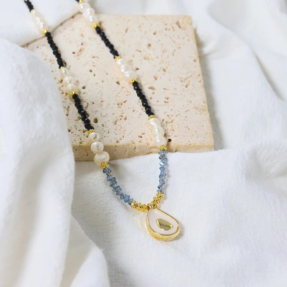 Ожерелье из натурального пресноводного жемчуга обсидиана с подвеской в виде