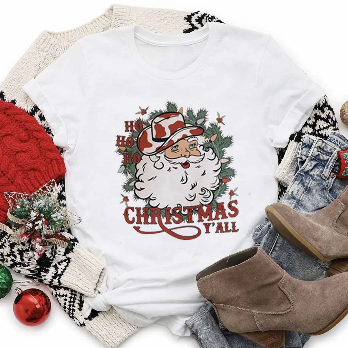 

Женская модная футболка с принтом Санта-Клауса, с коротким рукавом