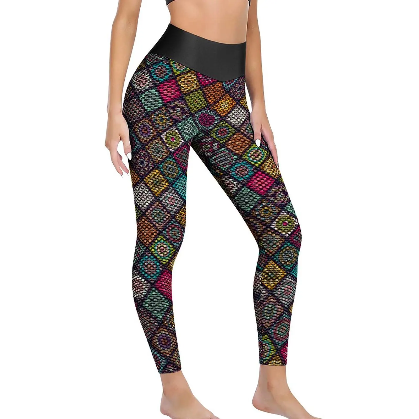 

Colorful Mandala Floral Leggings Diamond Tiled Mandalas Geometric Gym Yoga Pants Push Up Sports Tights Women Breathable Leggins