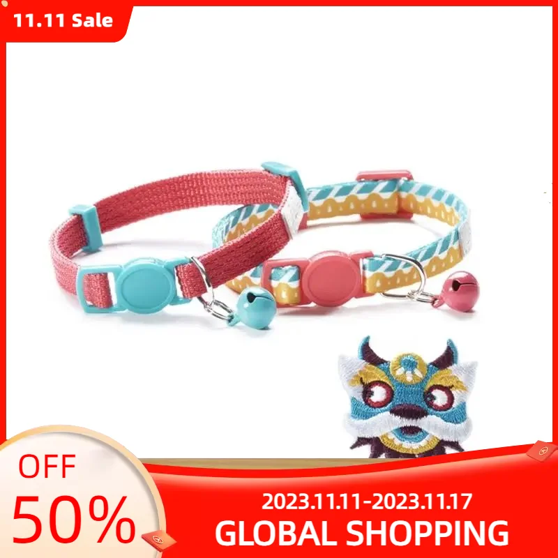 

2Pcs Cat Dog Lovely Chinese style Collar Puppy Chain Belt Identify Collars Adjustable ForBreeds Dog Accessories Prevent Loss