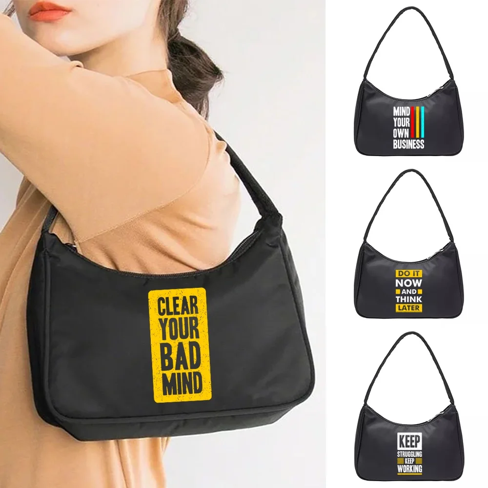 

Fashion Exquisite Shoulder Bags Retro Casual Women Totes Mini Underarm Shopping Bag Female Handbags Phrase Printed Small Pouch