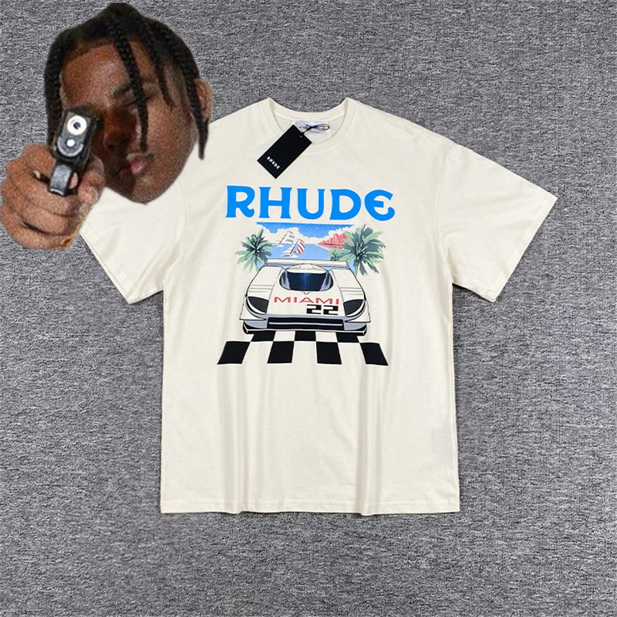 

2022ss Rhude T-shirt Men Women Vintage 1:1 Best Quality RHUDE Formula Racing Miami Limited Print Tops Tees