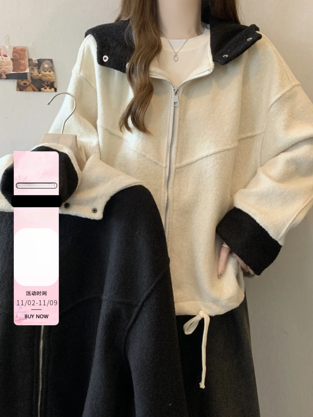 Plus size Fashion Warm Lamb Wool Hoodie Women 2024 New Winter Chubby Girl Slimming Cardigan Top