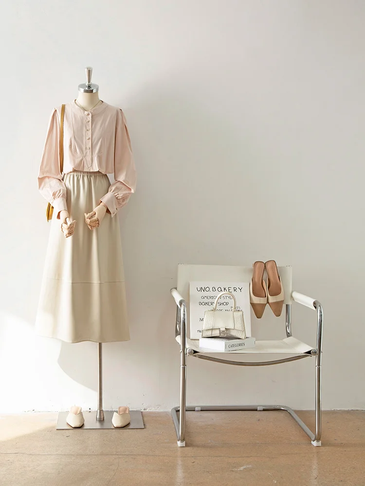 Рубашка женская с длинным рукавом и круглым вырезом осенняя