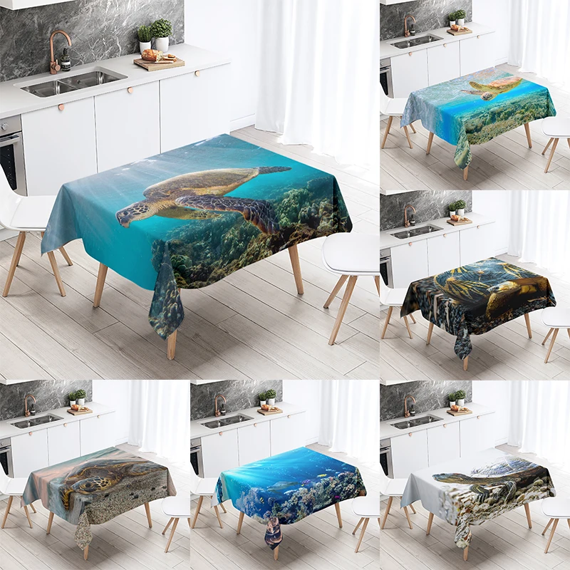 

Cute Sea Turtle Underwater World Tablecloth Camping Tablecloth Party Restaurant Table Decoration Waterproof Kitchen Home Decor