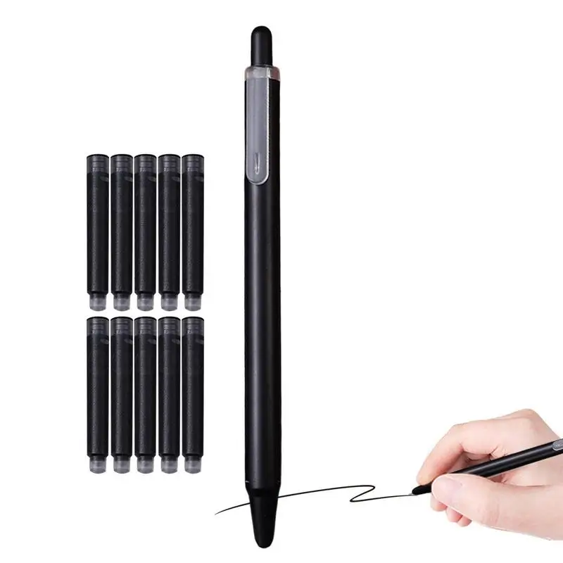 

Retractable Fountain Pen Press Fine Nib Pen With 10 Replaceable Ink Sacs Lightweight Writing Ink Pen For Taking Notes