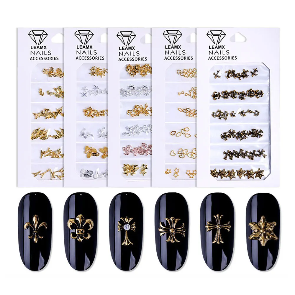 

30pcs/set New nail accessories 6-grid mixed metal hollow ocean style antique cross alloy jewelry