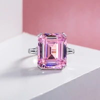 punki new classic big pink rectangle cubic zircoin finger rings for women fashion crystal party wedding engagement jewelry