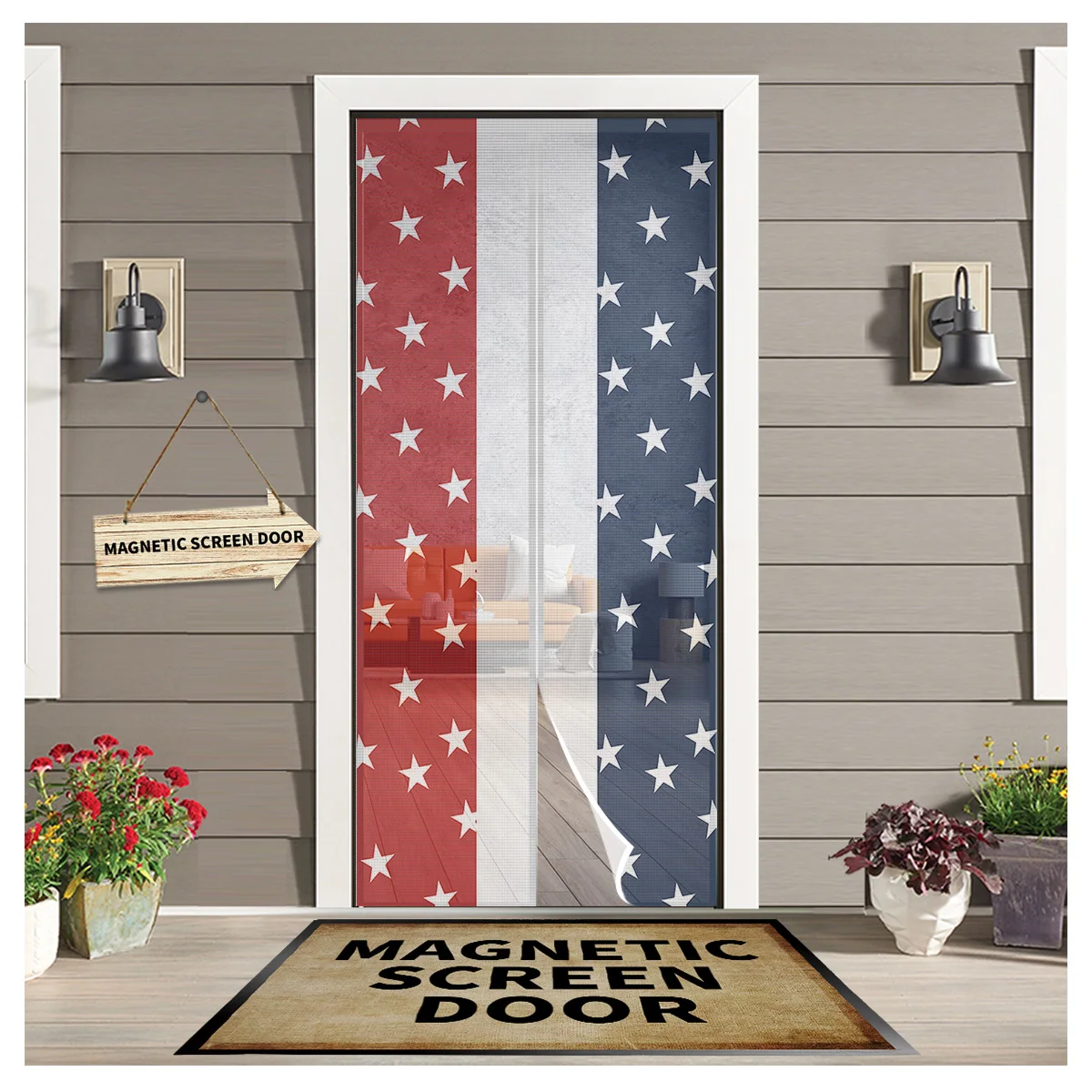 

Flag Day Stars Stripes Summer Magnetic Mesh Mosquito Screen Door Curtain Anti-Mosquito Net Fly Insect Screen