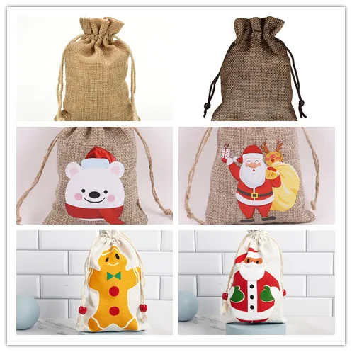 

1Pc Jute Bags Christmas Gift Drawstring Pouch Cotton Linen Gift Packaging Bags for Jewelry Candy Storage Bags Sack Burlap Bag