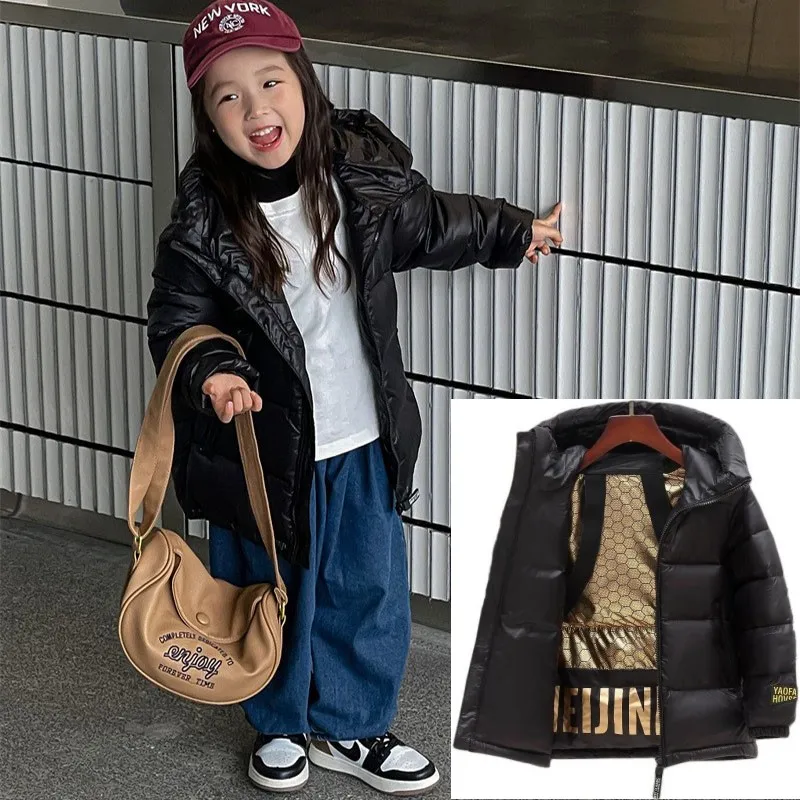

Winter Jackets Kid Boys Girls Fashion White Duck Down Warm Hoode Parkas Children Thicken Black Outwear 2023 New 3-12 Years Old
