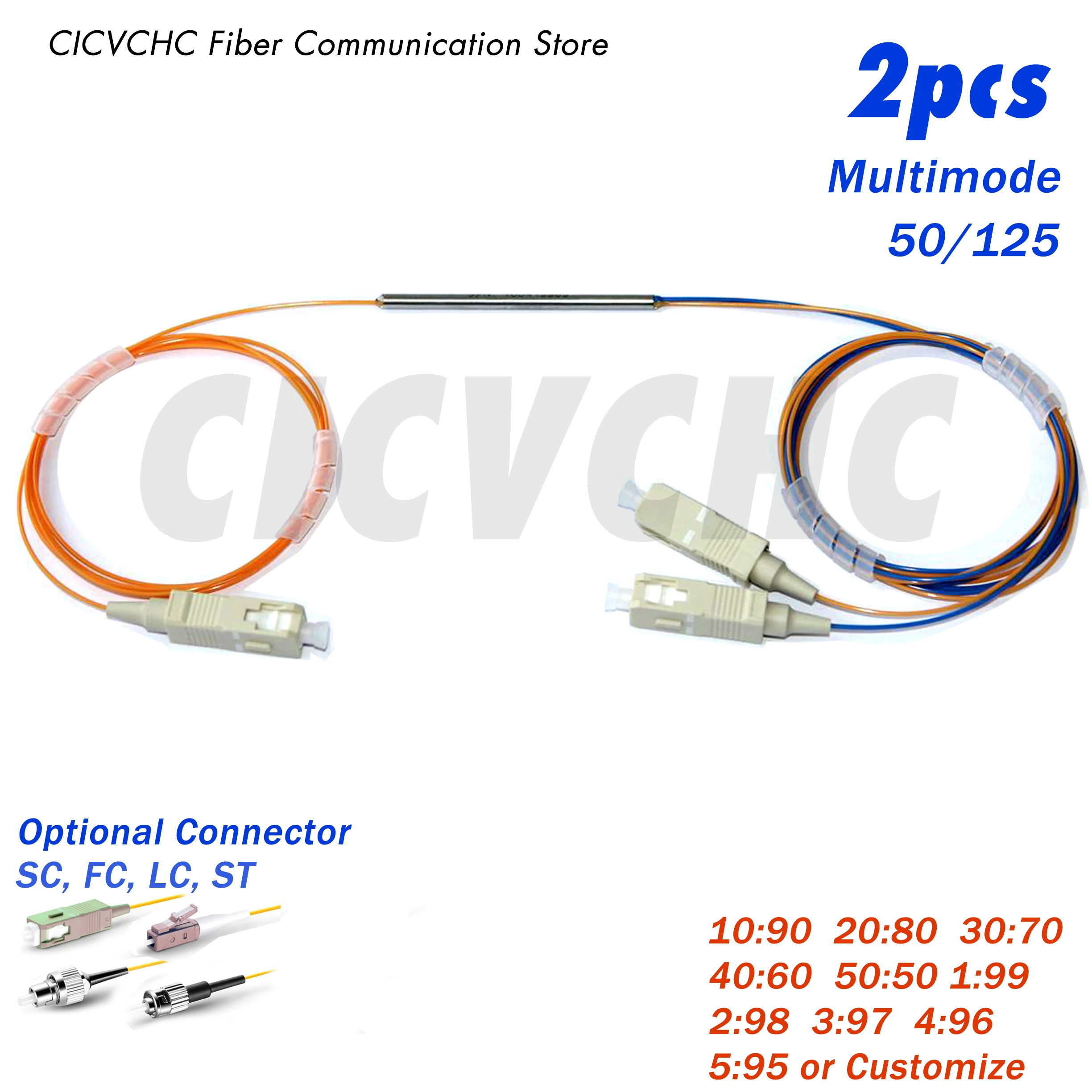 2pcs Mini 1X2 FBT Coupler, Multimode 50/125, 0.9mm Loose Tub