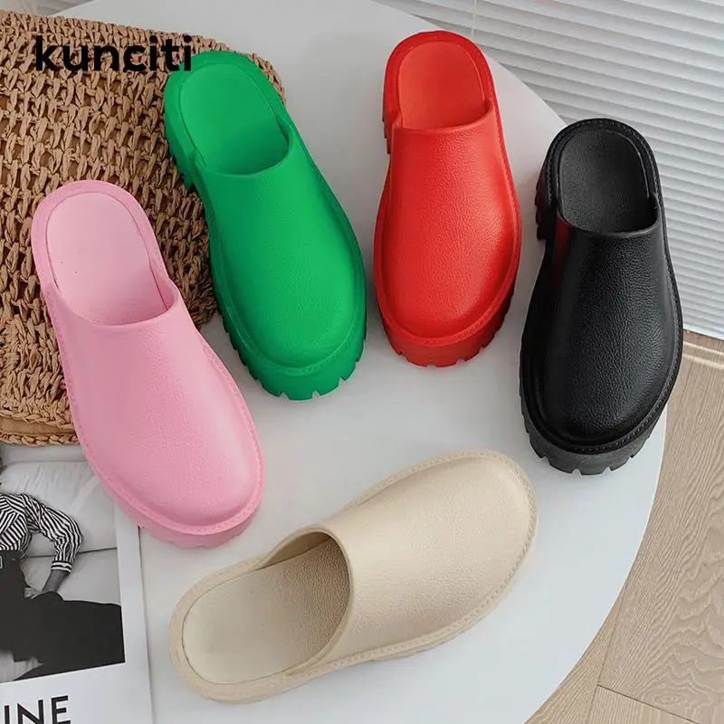 

EVA Slippers Women Platform Shoes Closed Toe Mules With Thick Soles Casual Shoes Female Designer Summer Shoes Beige Black K223