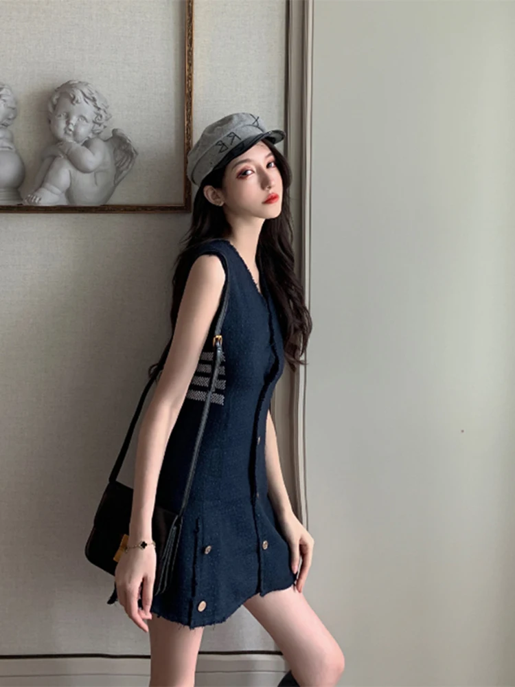 

TB Thom sleeveless dress women's summer new V-neck single-breasted temperament slim shirt vest skirt