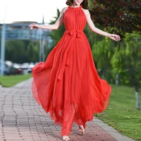 new women soft chiffon party dress 9 colors size 9 halter pleated sleeveless maxi dress womens loose clothing for women