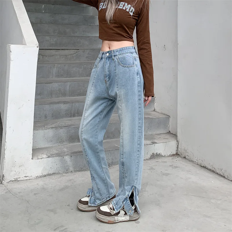 

CGC 2023 Korean Fashion Baggy Jeans Women Straight Denim Cargo Pants Casual Y2K Streetwear High Waist Jeans Female Trousers