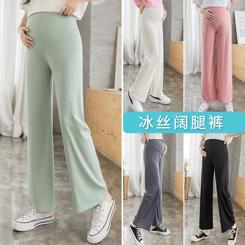 

Maternity Pants Summer Straight Maternity Pants Anti-mosquito Pants Pregnant Women Ice Silk Wide Leg Pants Maternity Clothes