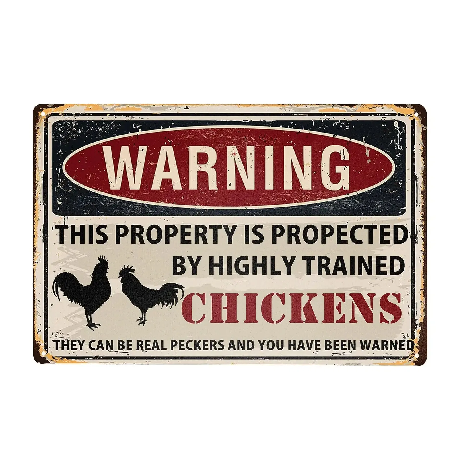

Chicken Sign Funny Warning Property Protected By Chickens Tin Sign 11.8x7.9 Inches Chicken Coop Decor Sign Room Decor