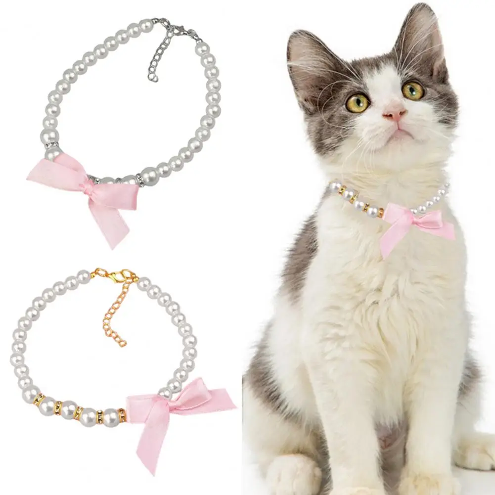 

Pet Necklace with Extension Chain Easy-wearing Pet Rhinestones Necklace Photography Prop Plastic Puppy Collar for Daily Use