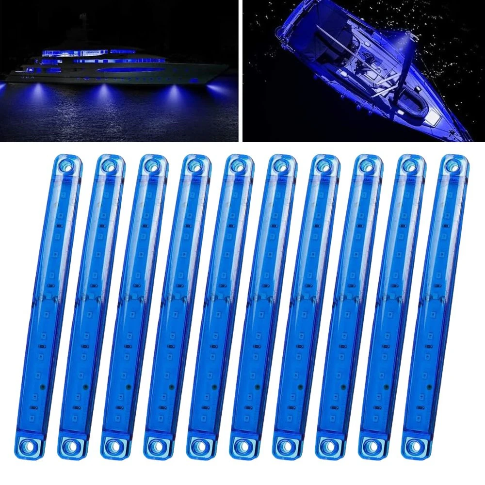 10PCS Судовые огни 12V 24V Водонепроницаемые палубы от Transom Cockpit Light Yacht Fishing Saiboat Blue
