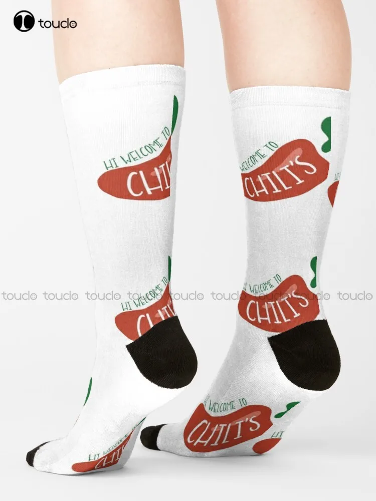 

Hi Welcome To Chili'S Vine Socks Cool Socks For Men Cute Pattern Funny Autumn Best Cartoon Breathable Cotton 360° Digital Print