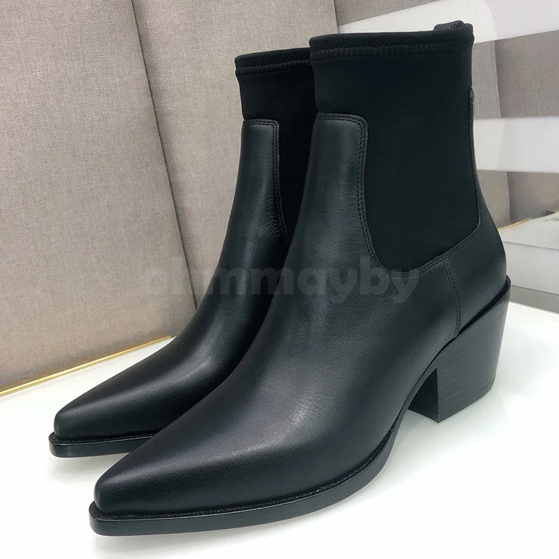 

Женские ботинки, Осень-зима 2023, Новые однотонные ботильоны из натуральной кожи на высокой платформе с острым носком, лаконичная элегантная женская обувь
