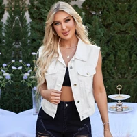 denim jacket womens polo collar sleeveless vest summer fall fashion casual clothing female motorcycle jackets coats button up