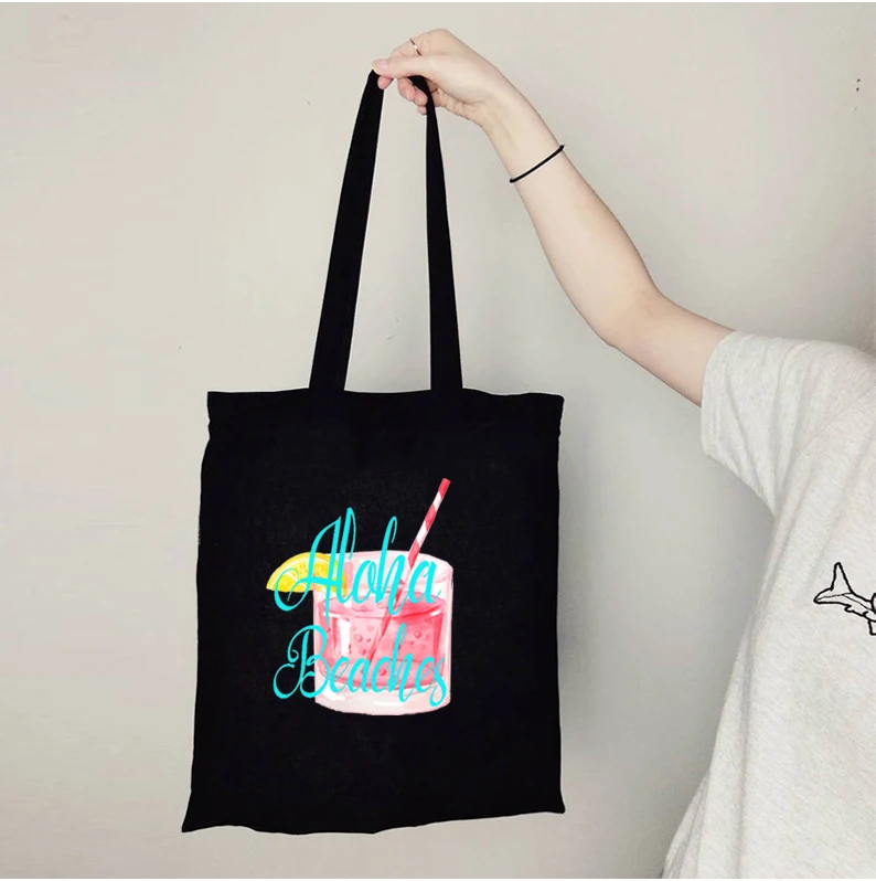 

Aloha Beach Funny Shopping Bags Harajuku Vacation Graphic Bags Hawaii Tropical Totebag Ice Cream Cute Bags Fashion