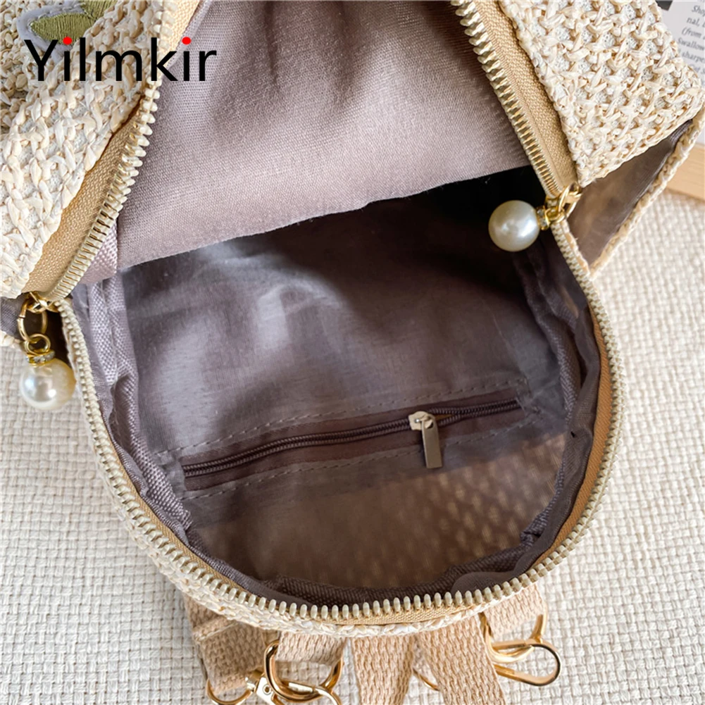 Модный женский соломенный рюкзак с принтом розы повседневный вместительный