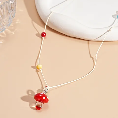 Dopamine Sweet Resin Apple Mushroom Beaded Necklace
