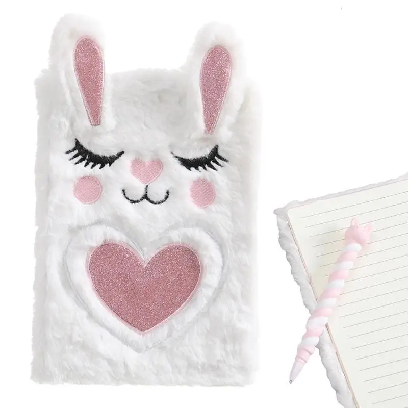 

Cartoon Cute Rabbit Foxes Notebook Plush Hand Book Diary Book For Kids Student School Sketchbook Stationery Gift