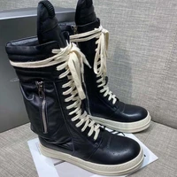 women motorcycle leather boots men luxury mid calf winter riding boots shoes casual zip flats black real leather shoes unisex