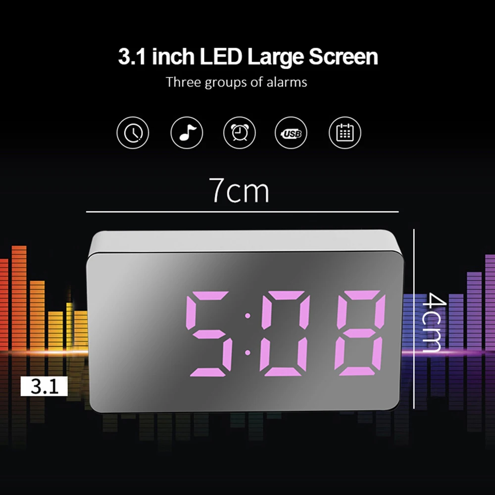 Зеркальные настольные часы многофункциональный цифровой будильник с функцией