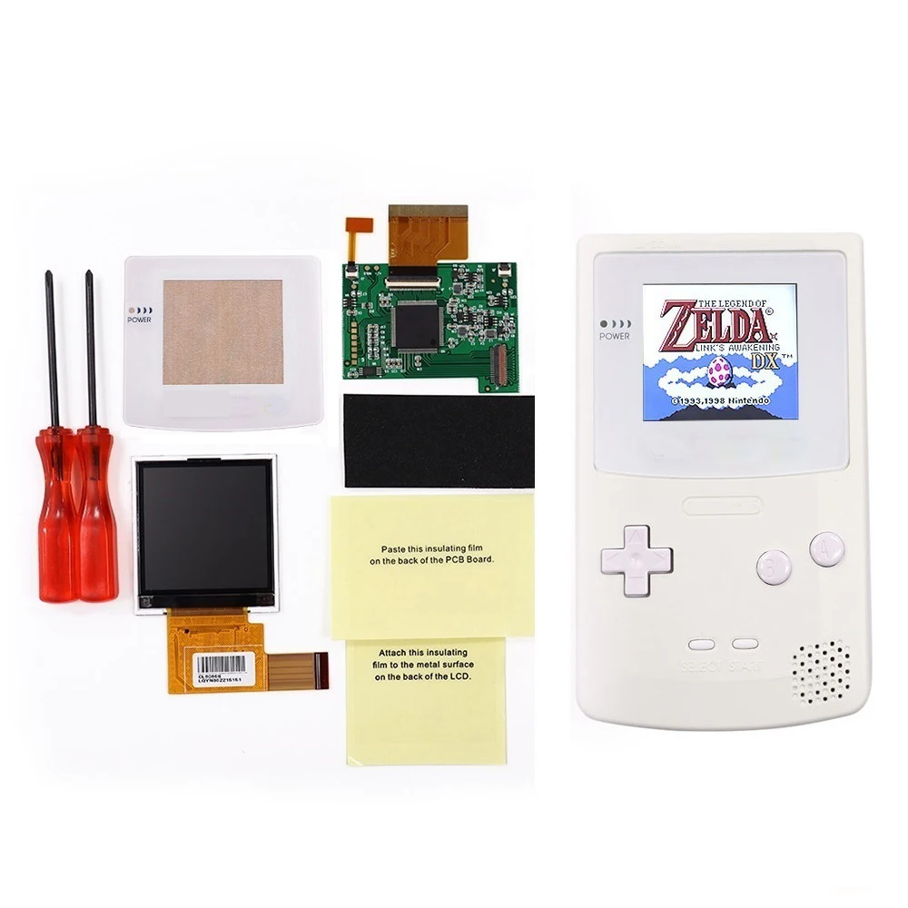 DIY GBC Console  Screen LCD set Plastic Housing for Game boy Color Backlight Screen display 5 Levels Brightness screw driver