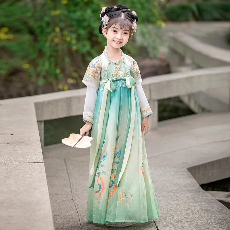 

Весенняя Модифицированная юбка Hanfu для девочек, оригинальное старое платье в китайском стиле с вышивкой, платье Тан, платье принцессы для детей от 4 лет