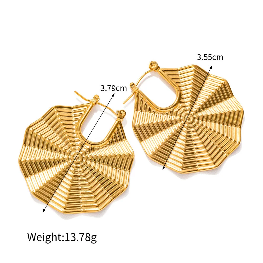 Stainless Steel PVD 18K Gold Plated Tarnish Waterproof Big Fan Shape Hoop Earrings For Woman Jewelry Wholesale Trendy