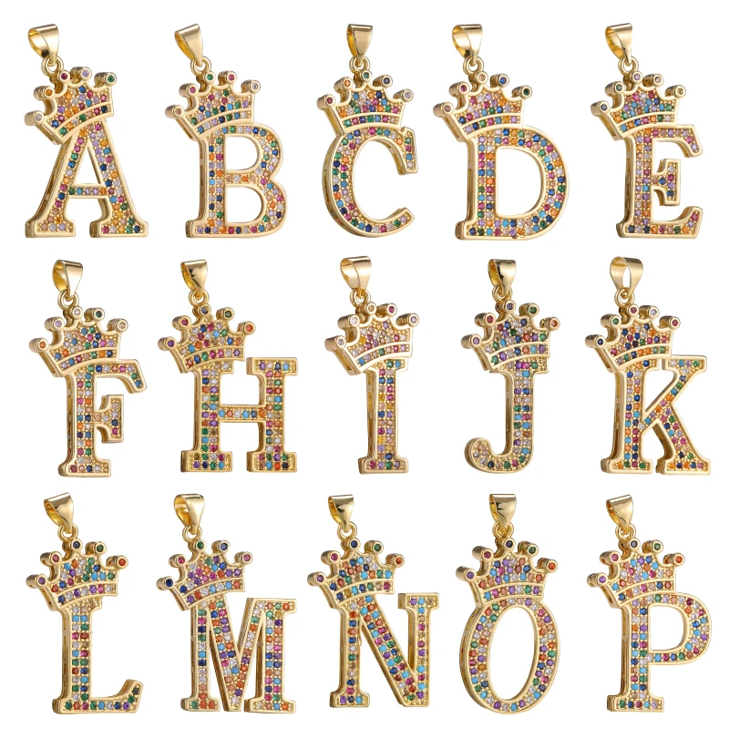 

Juya DIY Women's Pendant Name Jewelry Making Accessories Handmade Rainbow Zircon 26 Alphabet Initial Letter Charms Supplies