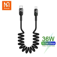 mcdodo 36w pd type c to lightning car spring cable for iphone 13 12 11 pro xs max xr retractab fast charging extension data wire