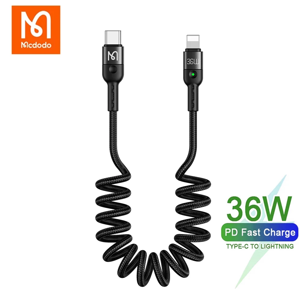 Mcdodo 36 Вт PD Тип C для lightning автомобильный пружинный кабель iPhone 13 12 11 Pro XS MAX XR Retractab