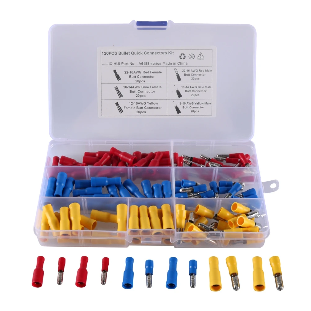 

120 шт. цилиндрический изолированный Электрический разъем, гнездовые и мужские обжимные соединители, стандартные стыковые соединители