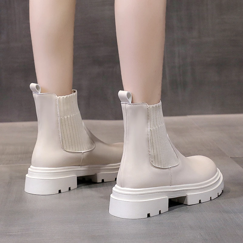 Women's Ankle Boots 2022 Fashion Slip on Black Sock Boots Female Punk Gothic Shoes Ladies Elegant Lolita Low Heels Short Boots