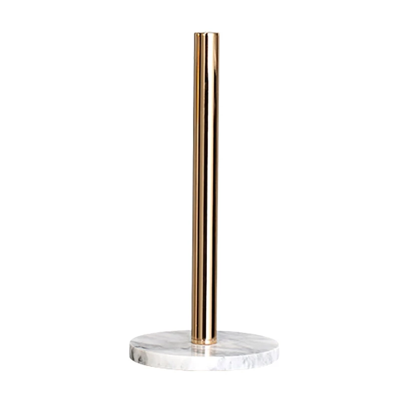 

HOT-Gold Paper Stand With Marble Base Vertical Paper Towel Rack Modern Paper Towel Holder Roll Toilet Countertop Kitchen